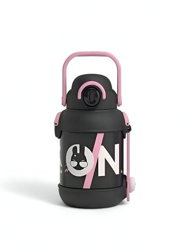 Black - 2 in 1 Sipper with Handle & Neck Carry for Kids – 1000ml Leak-Proof Water Bottle with Box NOV12437.