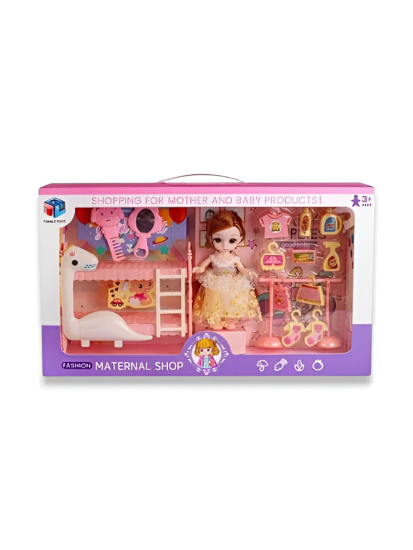 Doll Barbie High Chair Set Baby Doll Nursery Playset With Crib