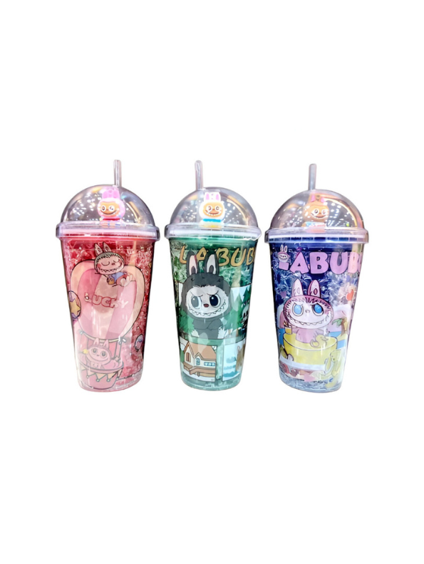 Blue - Labubu Sipper Cup with Straw 450ml – Cute Leak-Proof Water Bottle for Kids & Collectors NOVGBT-50002.