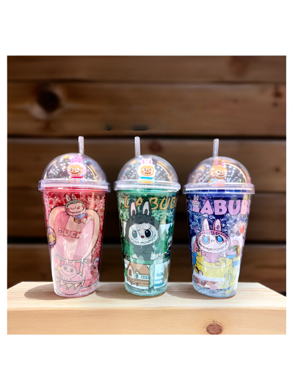 Blue - Labubu Sipper Cup with Straw 450ml – Cute Leak-Proof Water Bottle for Kids & Collectors NOVGBT-50002.