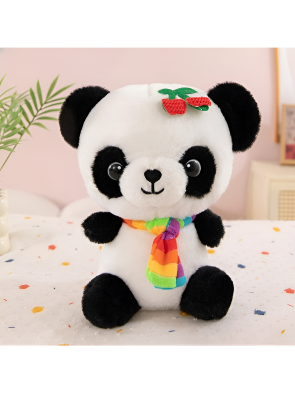 Panda Plush Toy with Rainbow Scarf, 8 cm - Cute Stuffed Animal Soft Toy For Kids LMI14767