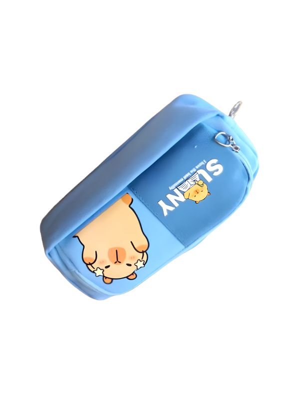 Blue - Soft Capybara Pouch with Double Chain – Cute Plush Animal Bag in Blister Card Packaging NOV- HBC-188977.