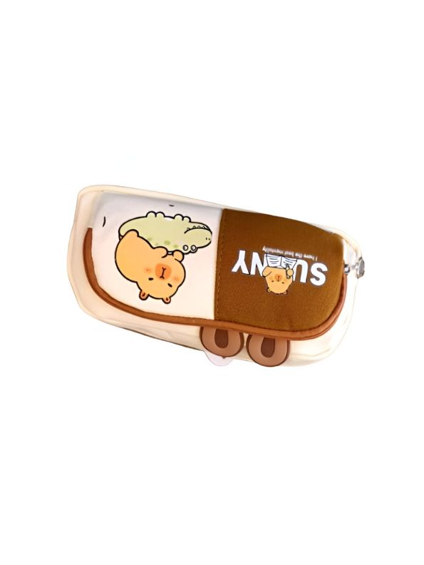 White - Soft Capybara Pouch with Double Chain – Cute Plush Animal Bag in Blister Card Packaging NOV- HBC-188977.