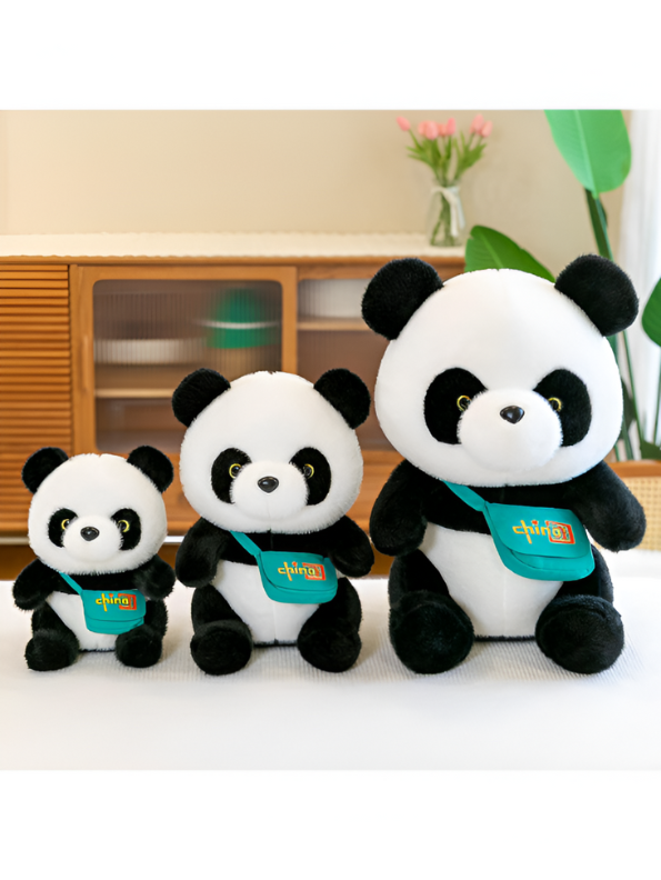 Panda Stuffed Animal with Turquoise Shoulder Bag - Cute Soft Plush Toy with 'chino' Logo LMI15461