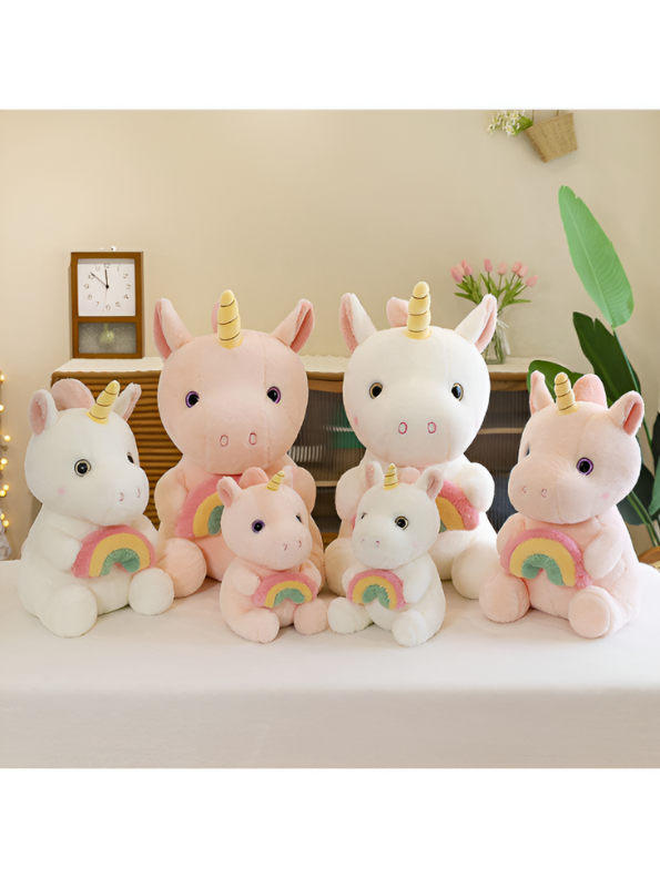 White - Soft Plush Unicorn Toy with Rainbow - A Magical Cuddly Companion for Kids LMI15534