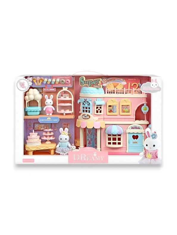 Dollhouse Playset with Bunny Figures & Bakery Shop - Dreamy Barbie Dollhouse for Girls NX13760