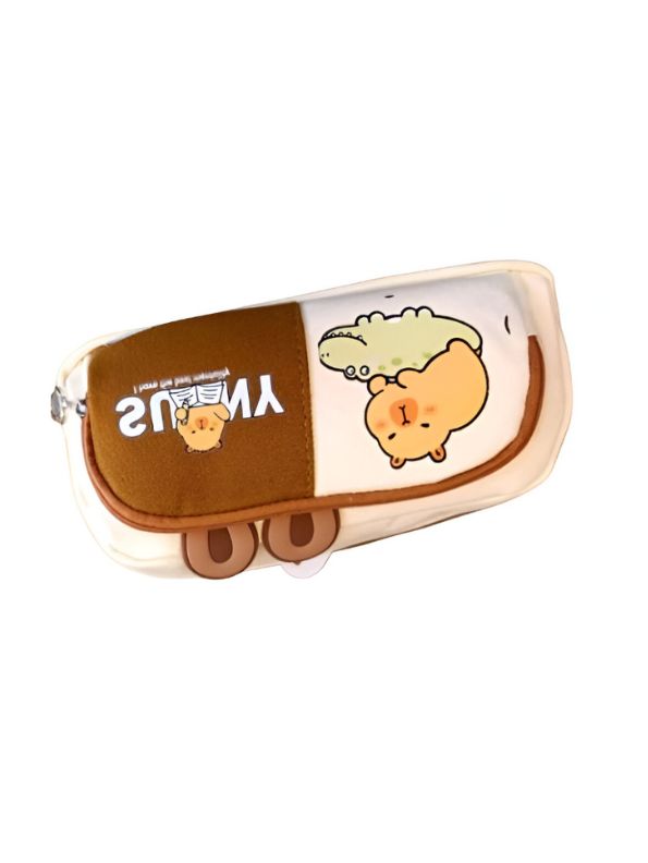 White - Soft Capybara Pouch with Double Chain – Cute Plush Animal Bag in Blister Card Packaging NOV- HBC-188977.