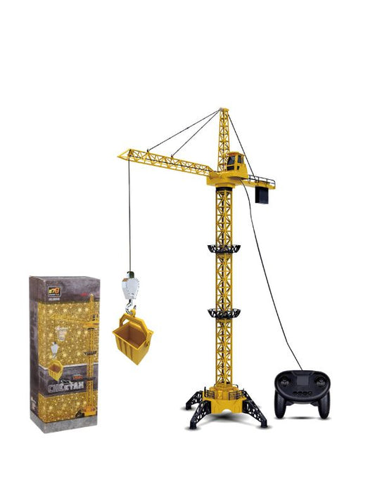 MightyLift Remote Control Crawler Crane Toy – Tall Wired Construction Playset with Log & Bucket Lift for Kids - MD1930
