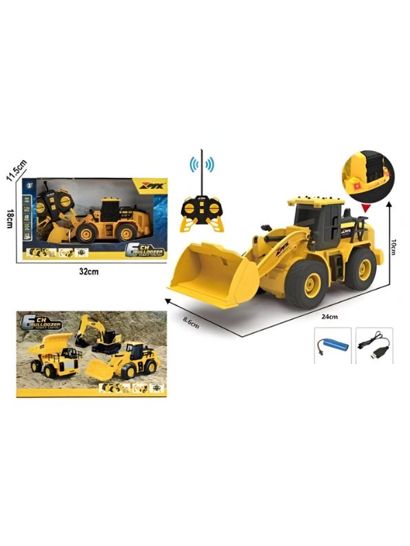 MegaBuild Bulldozer – 6-Channel Rechargeable Construction Truck with Realistic Lights, Sounds & Powerful Motor | Toy for Kids - MD113.