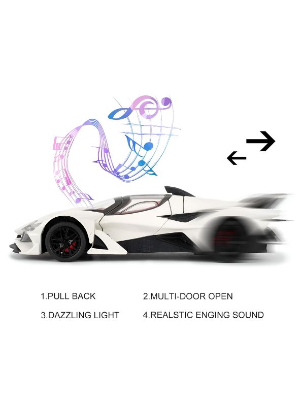White - Apollo EVO - Pull Back Function with Realistic Sound & Bright LED Lights | Perfect Diecast Car for Kids & Collectors - Scale 1:24 - NX13494.