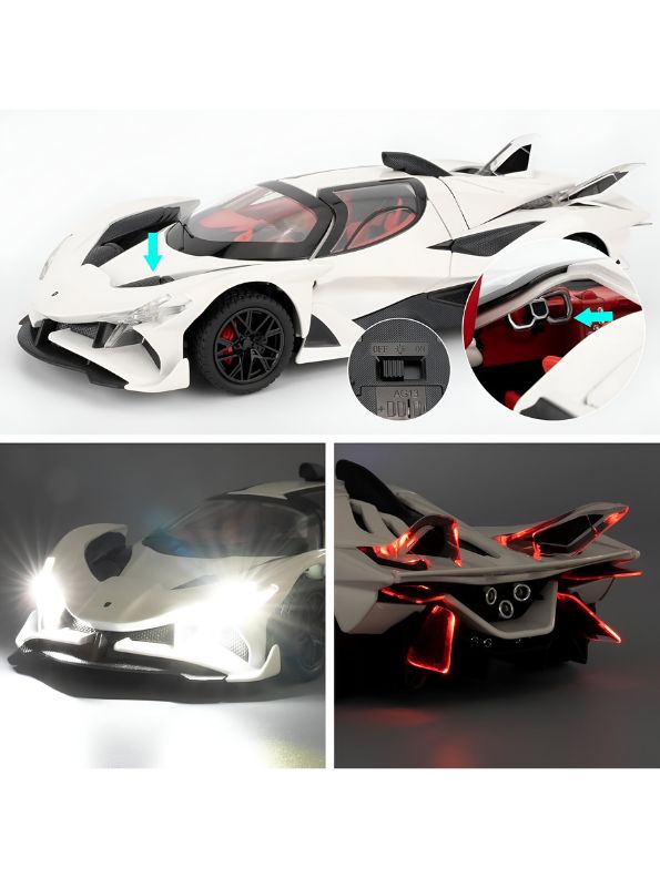 White - Apollo EVO - Pull Back Function with Realistic Sound & Bright LED Lights | Perfect Diecast Car for Kids & Collectors - Scale 1:24 - NX13494.
