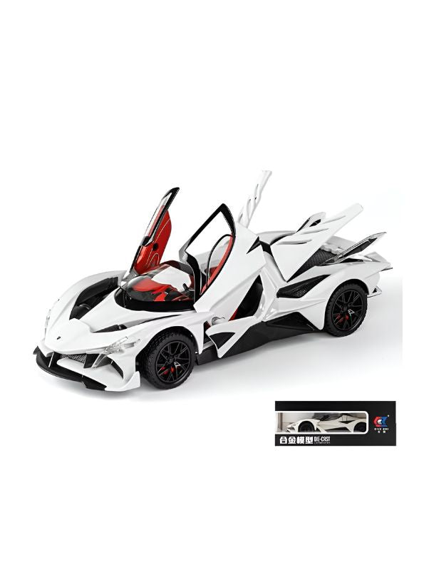 White - Apollo EVO - Pull Back Function with Realistic Sound & Bright LED Lights | Perfect Diecast Car for Kids & Collectors - Scale 1:24 - NX13494.