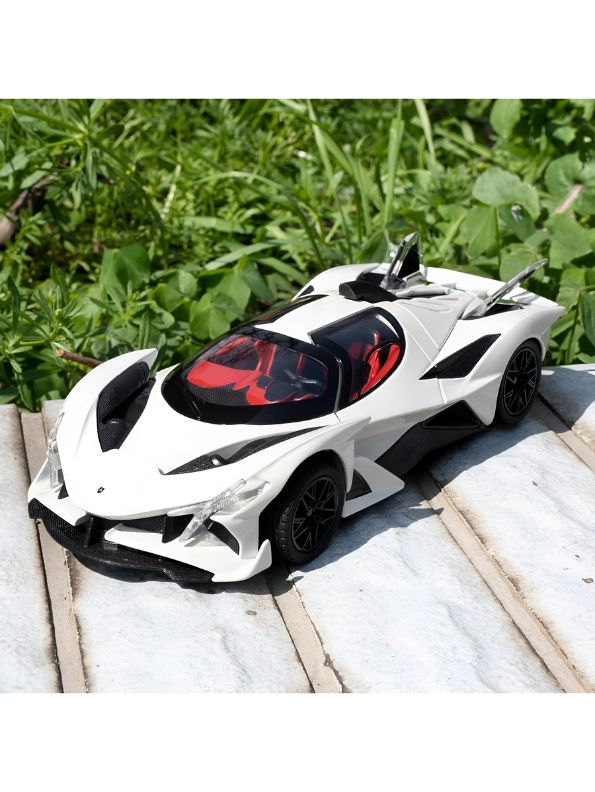 White - Apollo EVO - Pull Back Function with Realistic Sound & Bright LED Lights | Perfect Diecast Car for Kids & Collectors - Scale 1:24 LMI16445