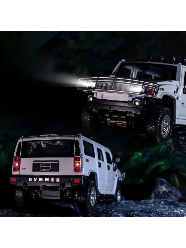 White - Hummer H2 Diecast Car – Premium Metal Collectible Model with Light & Sound | Die-Cast Toy Vehicle for Kids & Collectors - Scale 1:24 - MD1442.