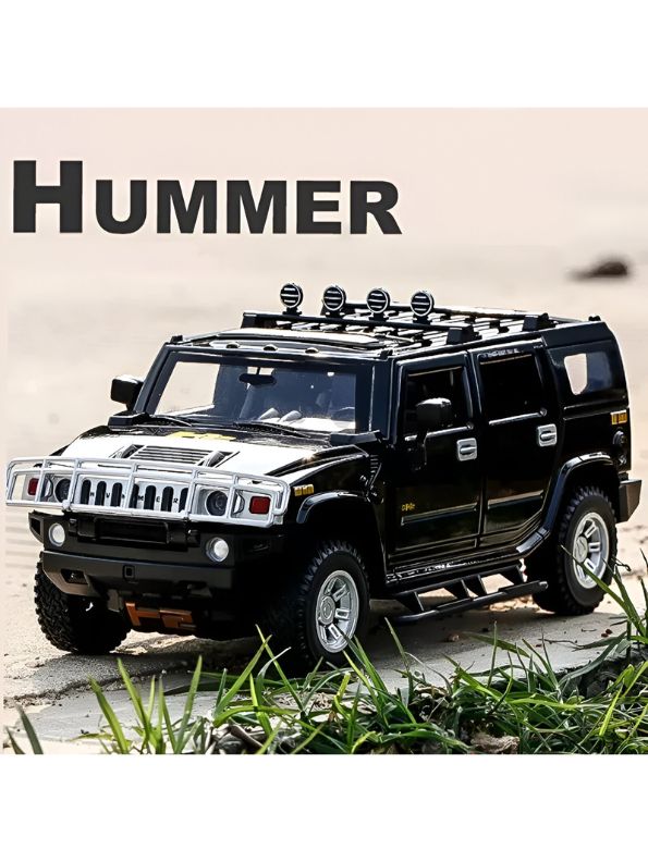 Black - Hummer H2 Diecast Car – Premium Metal Collectible Model with Light & Sound | Die-Cast Toy Vehicle for Kids & Collectors - Scale 1:24 - MD1442.