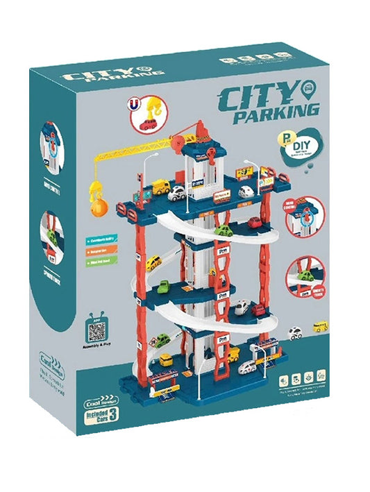 City Parking Hand Controlled Multi-Storey Car Parking, With Crane, Car Parking Toy For Kids