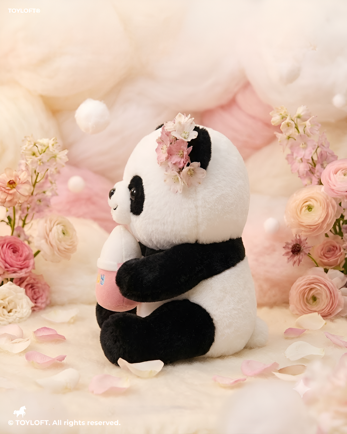 10-Inch Cute Baby Panda Plush Toy with Floral Crown & Milk Bottle ST16764.