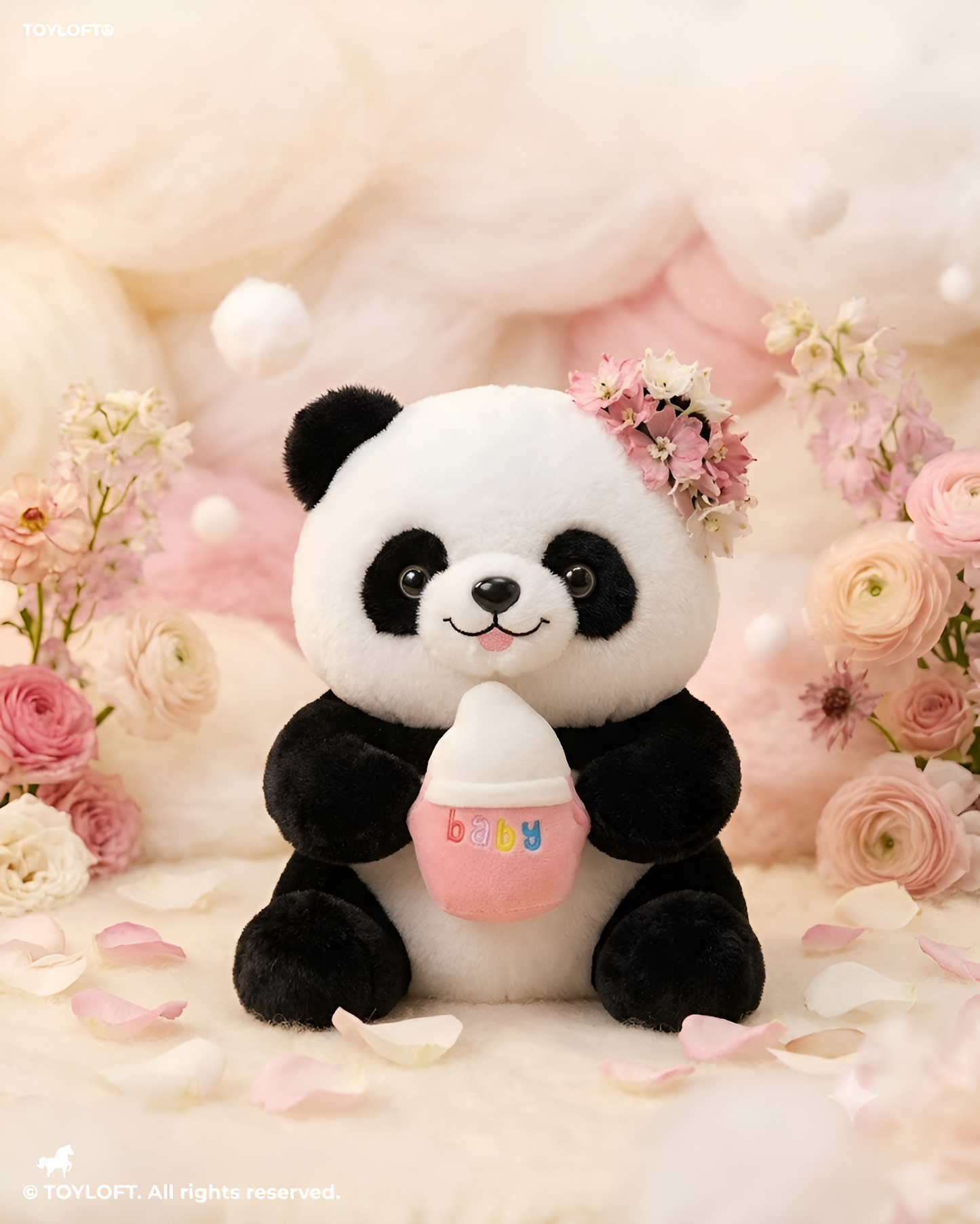 10-Inch Cute Baby Panda Plush Toy with Floral Crown & Milk Bottle ST16764.