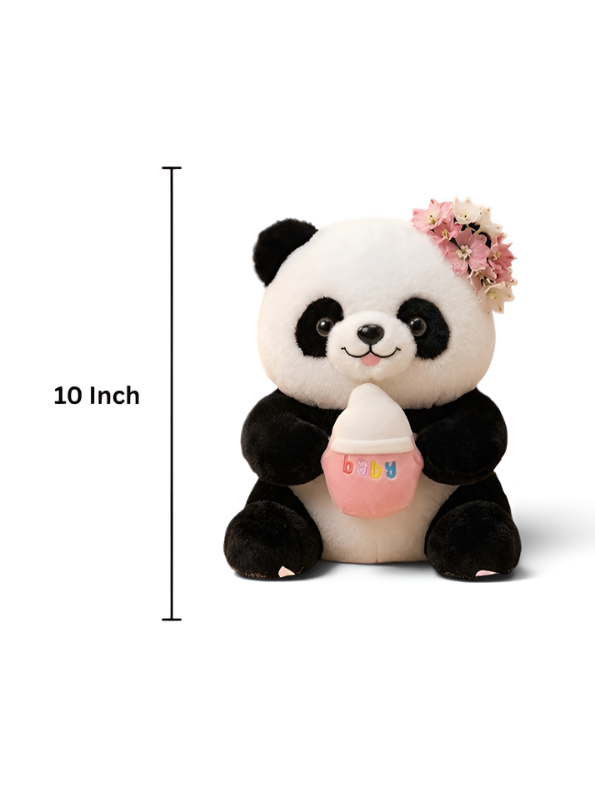 10-Inch Cute Baby Panda Plush Toy with Floral Crown & Milk Bottle ST16764.