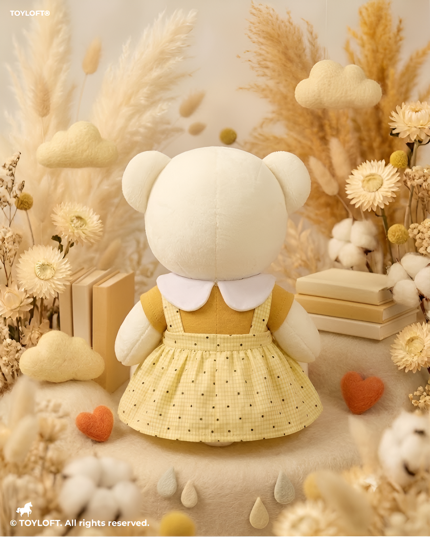 10-Inch Cute Teddy Bear Plush Toy in Yellow Polka Dot Dress ST14011.
