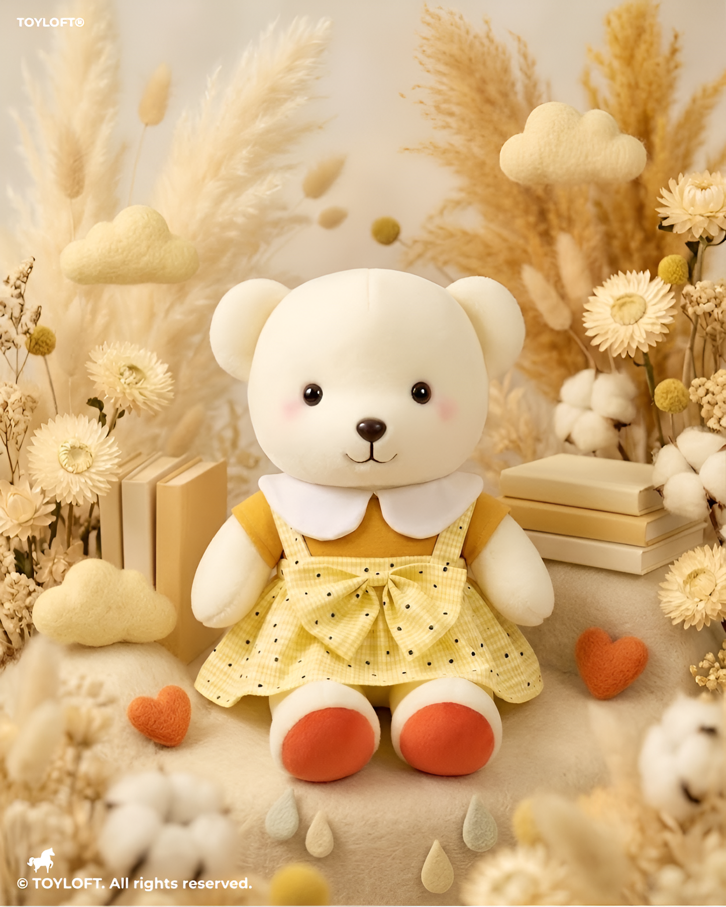 10-Inch Cute Teddy Bear Plush Toy in Yellow Polka Dot Dress ST14011.