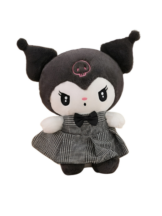 10-Inch Kuromi Plush Toy – Gothic Jester in Houndstooth Dress, Sanrio Kuromi Stuffed Doll ST13984.