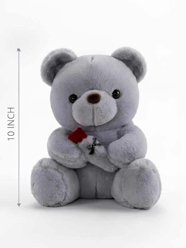 10-Inch Soft Gray Teddy Bear Holding a Red Rose – Cute Plush Stuffed Animal ST14010.