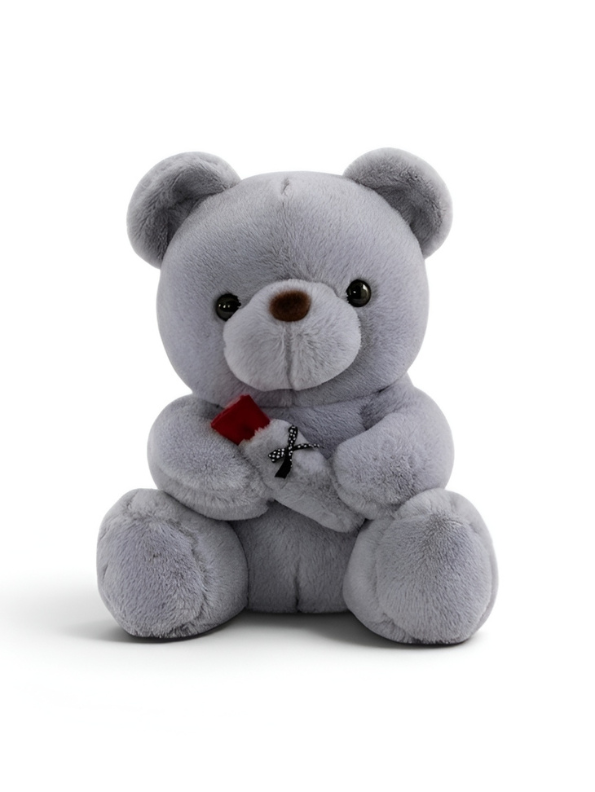 10-Inch Soft Gray Teddy Bear Holding a Red Rose – Cute Plush Stuffed Animal ST14010.