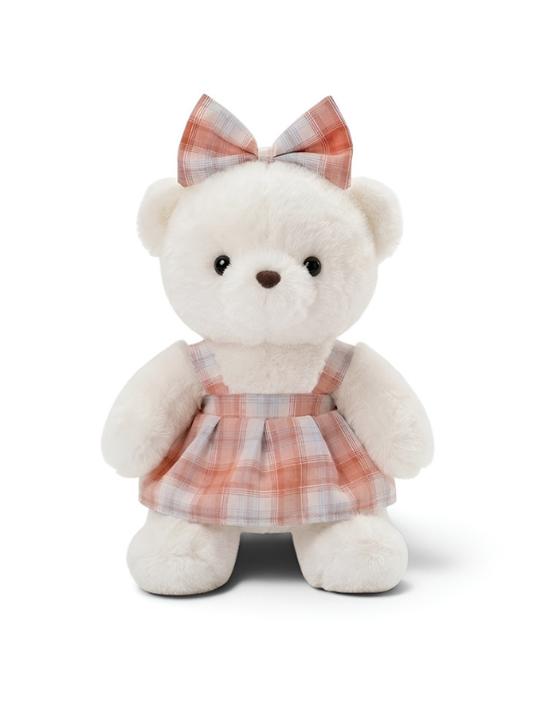 10-Inch Teddy Bear Plush with Orange Plaid Dress ST14455.