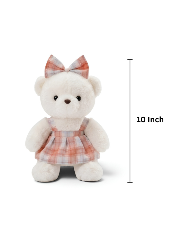 10-Inch Teddy Bear Plush with Orange Plaid Dress ST14455.