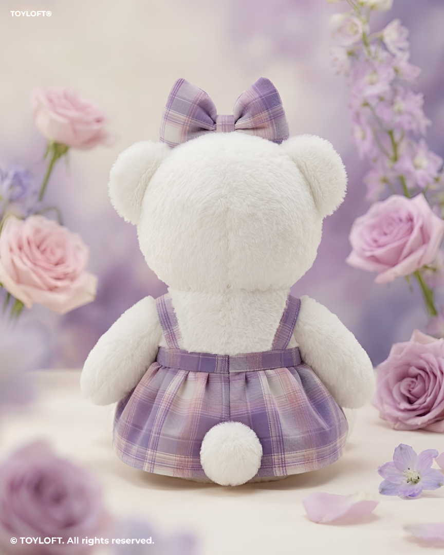 10-Inch Teddy Bear Plush with Purple Plaid Dress ST14455.