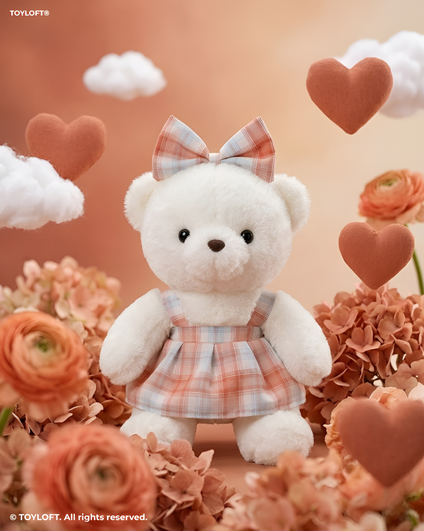 10-Inch Teddy Bear Plush with Orange Plaid Dress ST14455.