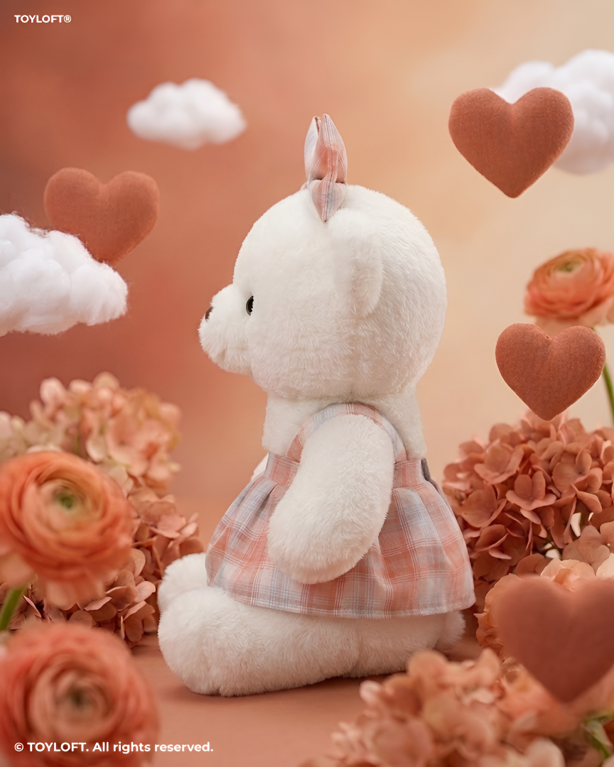 10-Inch Teddy Bear Plush with Orange Plaid Dress ST14455.