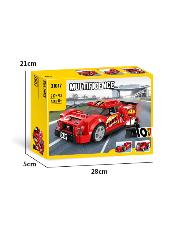 10-in-1 Red Race Car Building Block Set – 217+ Pieces, Creative STEM Construction Toy TV6265
