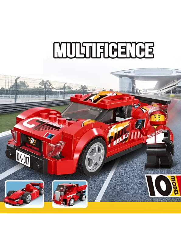 10-in-1 Red Race Car Building Block Set – 217+ Pieces, Creative STEM Construction Toy TV6265
