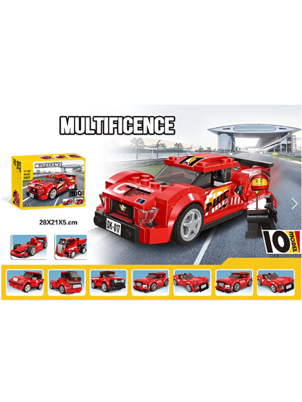 10-in-1 Red Race Car Building Block Set – 217+ Pieces, Creative STEM Construction Toy TV6265