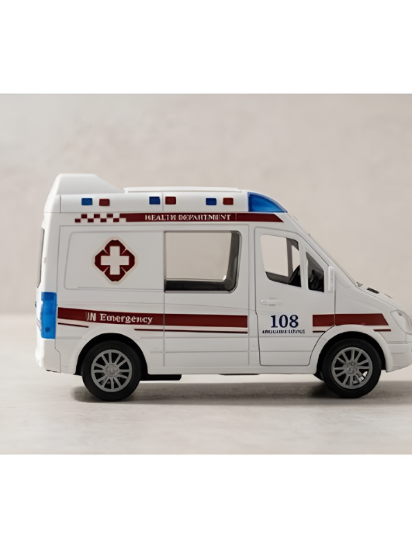 108 Emergency Ambulance Toy Van with Realistic Detailing, Siren Lights & Pull-Back Action for Kids LMI14216