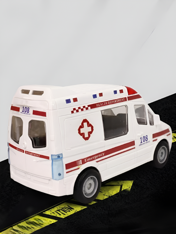 108 Emergency Ambulance Toy Van with Realistic Detailing, Siren Lights & Pull-Back Action for Kids LMI14216