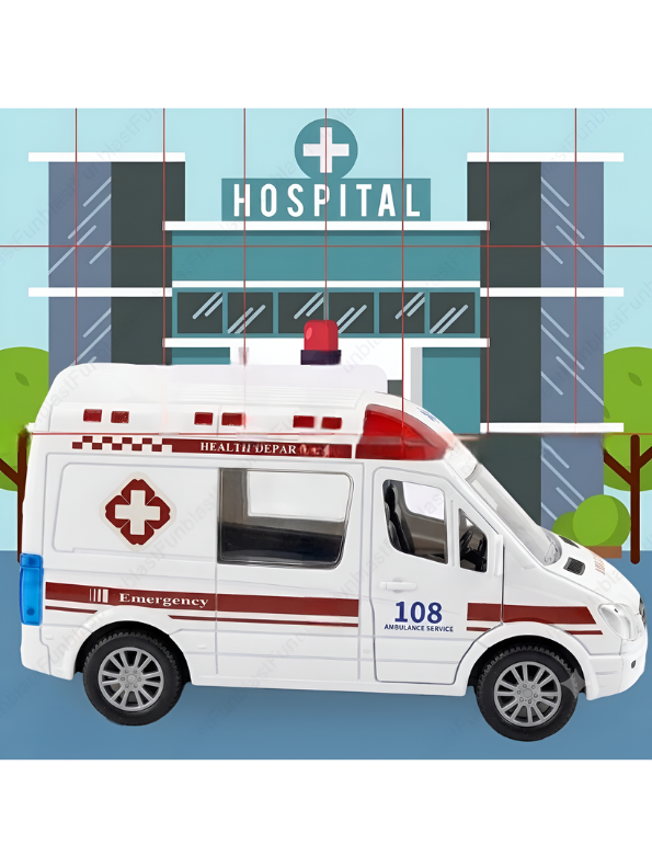 108 Emergency Ambulance Toy Van with Realistic Detailing, Siren Lights & Pull-Back Action for Kids LMI14216
