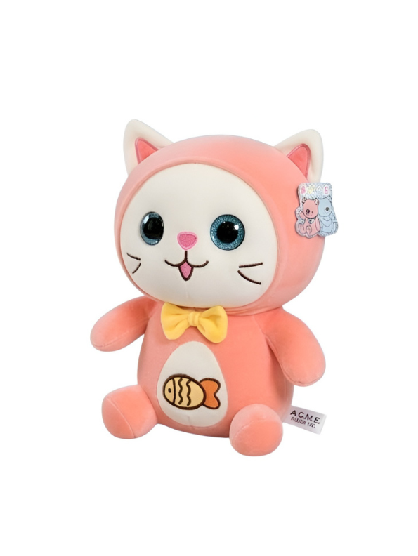 10 Inch Cute Cat Plush Toy with Bow & Fish Embroidery ST14147.