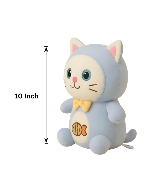 10 Inch Cute Cat Plush Toy with Bow & Fish Embroidery Blue ST14147.