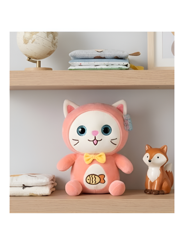 10 Inch Cute Cat Plush Toy with Bow & Fish Embroidery ST14147.