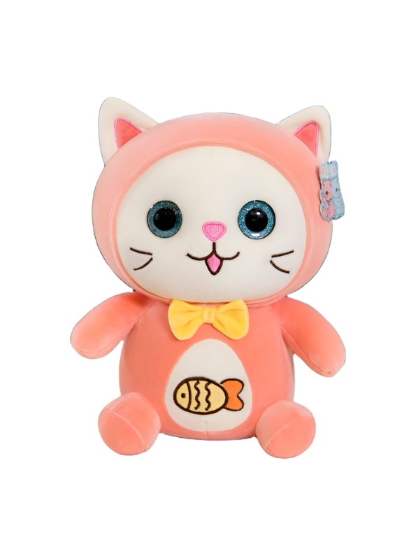 10 Inch Cute Cat Plush Toy with Bow & Fish Embroidery ST14147.