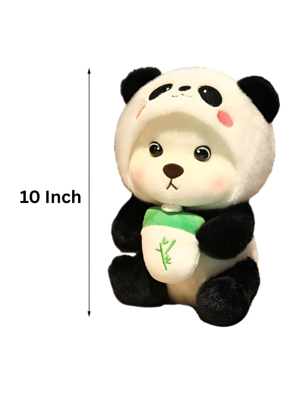 10 Inch Cute Panda Plush Toy with Panda Hoodie & Bamboo Milk Bottle ST15750.