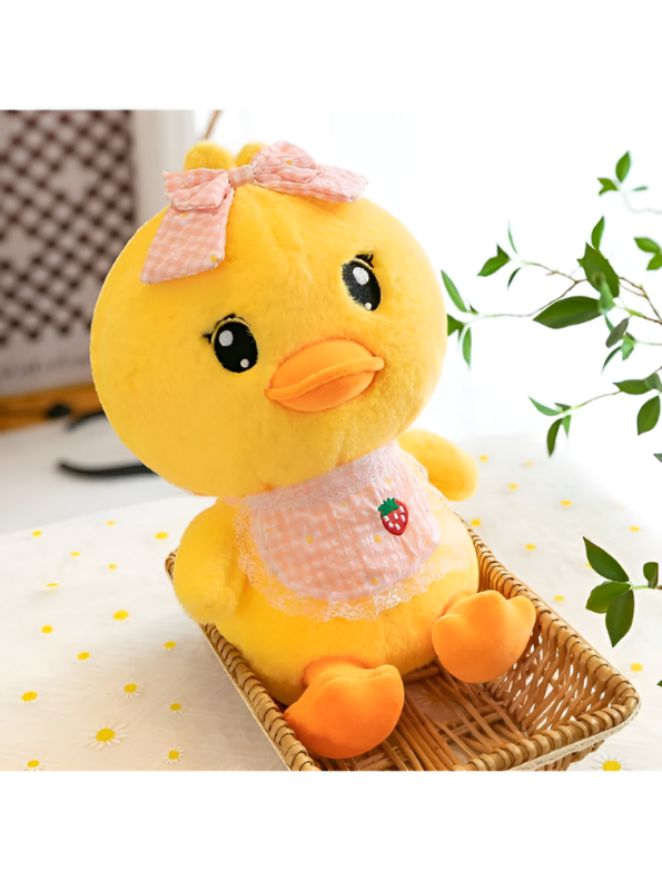 10 Inch Cute Yellow Duck Plush Toy with Pink Bow & Strawberry Apron ST15574.