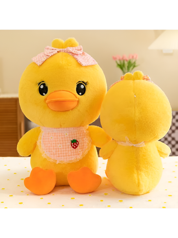 10 Inch Cute Yellow Duck Plush Toy with Pink Bow & Strawberry Apron ST15574.