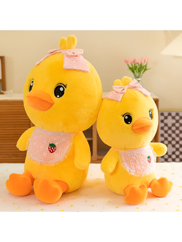 10 Inch Cute Yellow Duck Plush Toy with Pink Bow & Strawberry Apron ST15574.