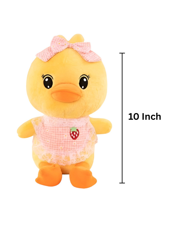 10 Inch Cute Yellow Duck Plush Toy with Pink Bow & Strawberry Apron ST15574.