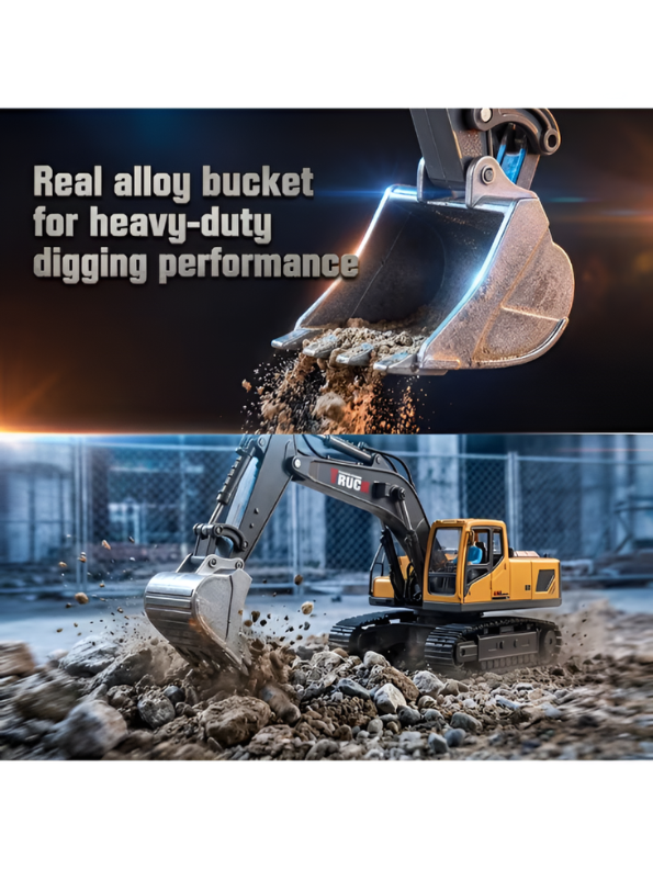 11-Channel RC Excavator Toy, 2.4GHz Remote Control Construction Truck with Alloy Bucket & Spray Effect MD23
