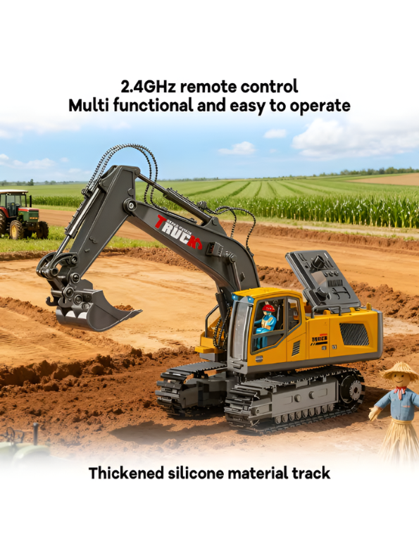 11-Channel RC Excavator Toy, 2.4GHz Remote Control Construction Truck with Alloy Bucket & Spray Effect MD23